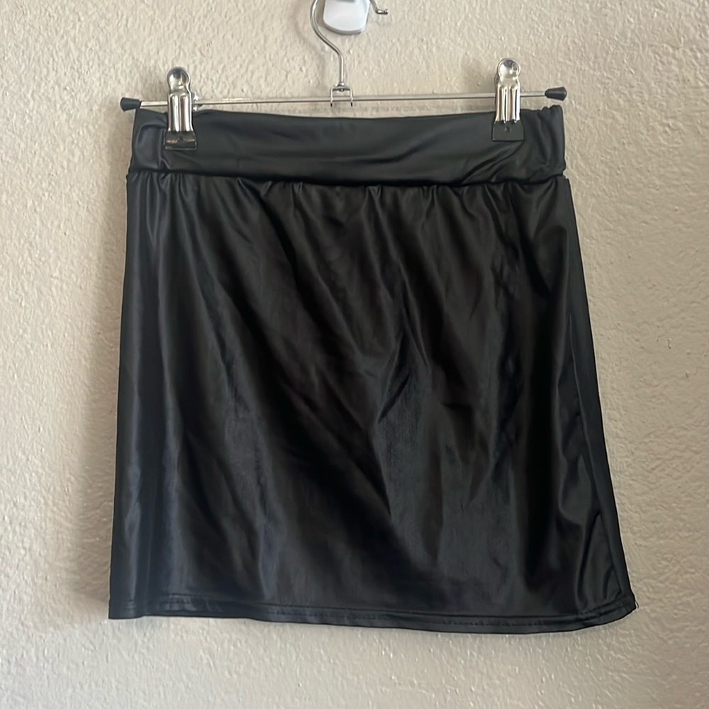 Black shiny knit miniskirt